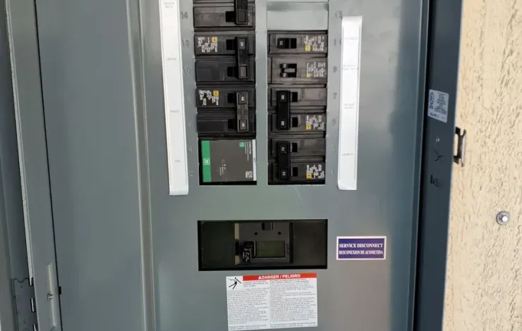 New main electrical panel installed and labeled in a Sacramento area garage