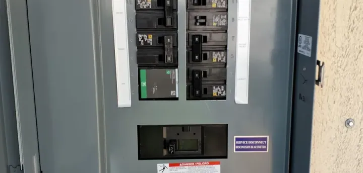 Modern labeled electrical panel with capacity for a Level 2 EV charger