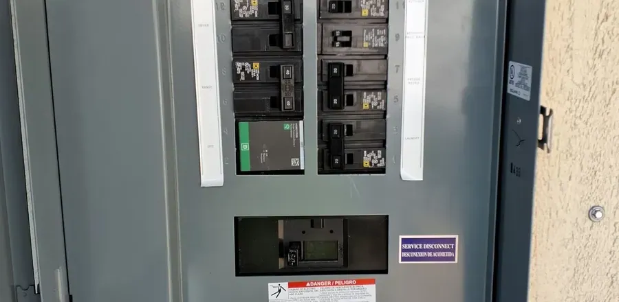 Modern labeled electrical panel with capacity for a Level 2 EV charger