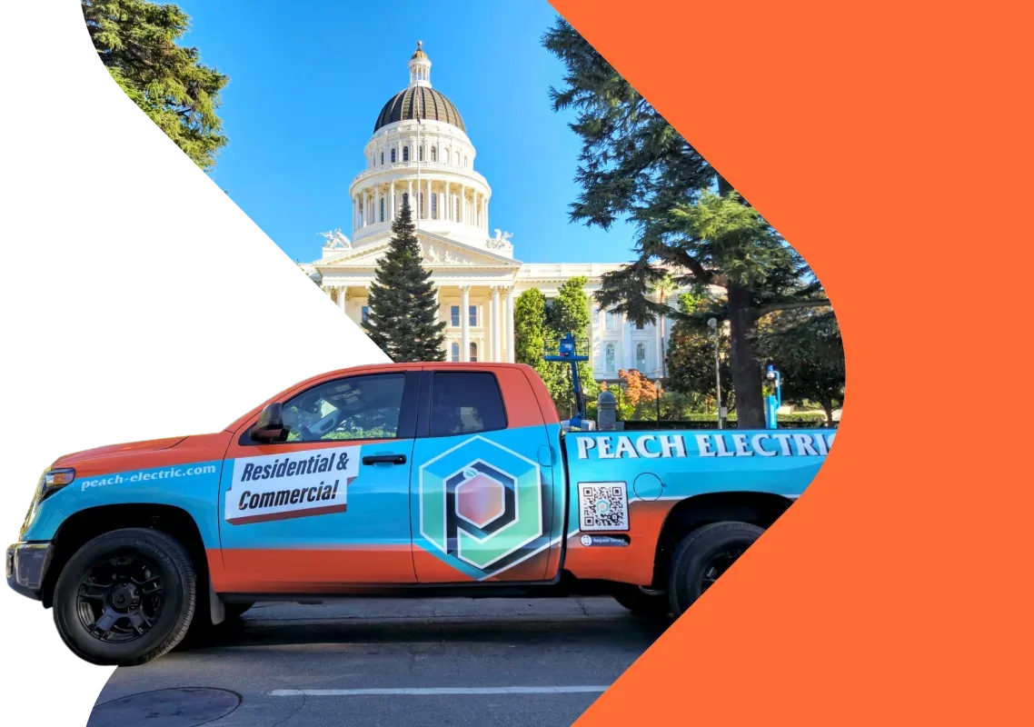 Peach Electric electrician working on a residential electrical panel in Sacramento
