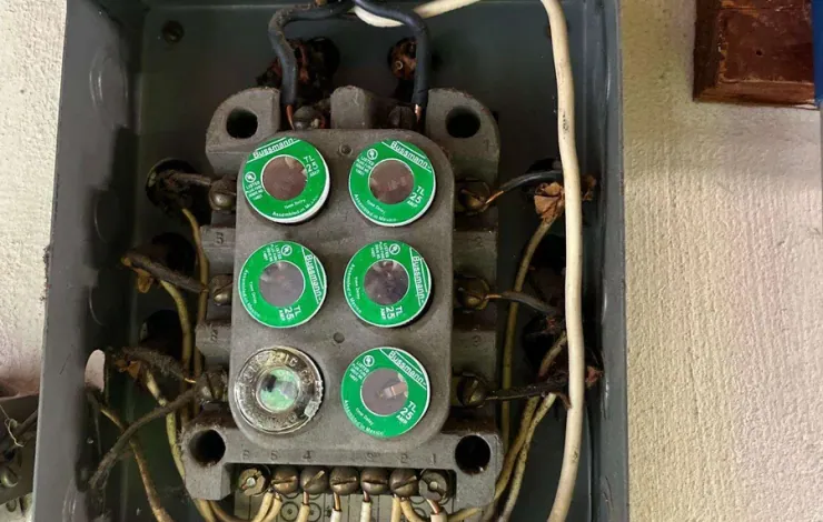 Outdated fuse panel found in an older Sacramento home before replacement