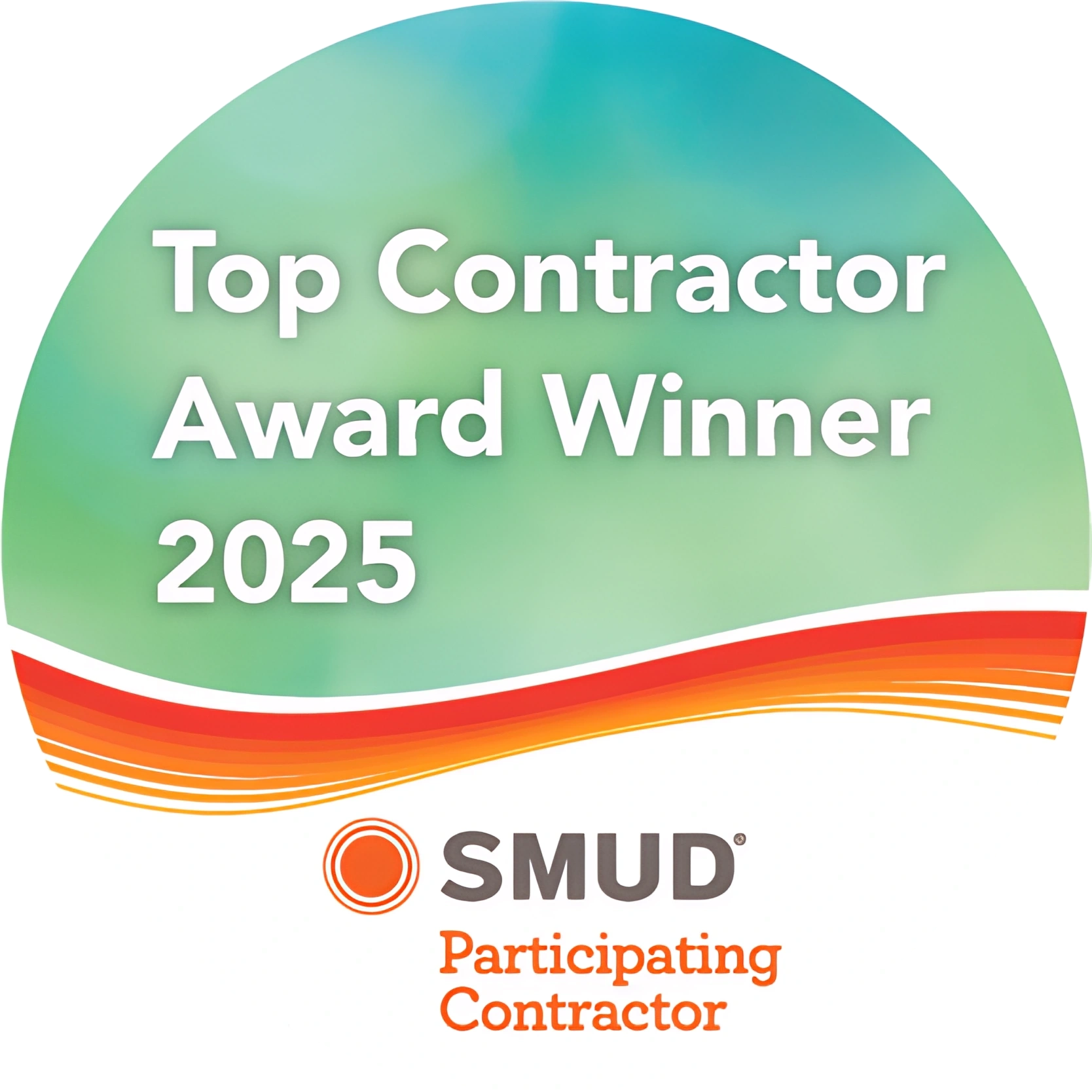 SMUD Top Contractor Award Winner 2025 badge for participating electrical contractors in the Sacramento region.